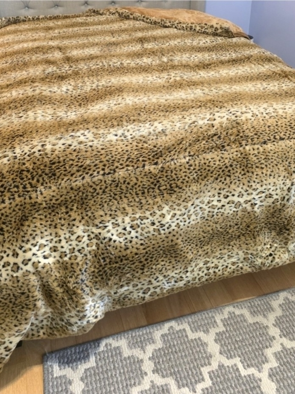 Macy's Leopard Print Faux Fur Duvet Cover in Tan and Black